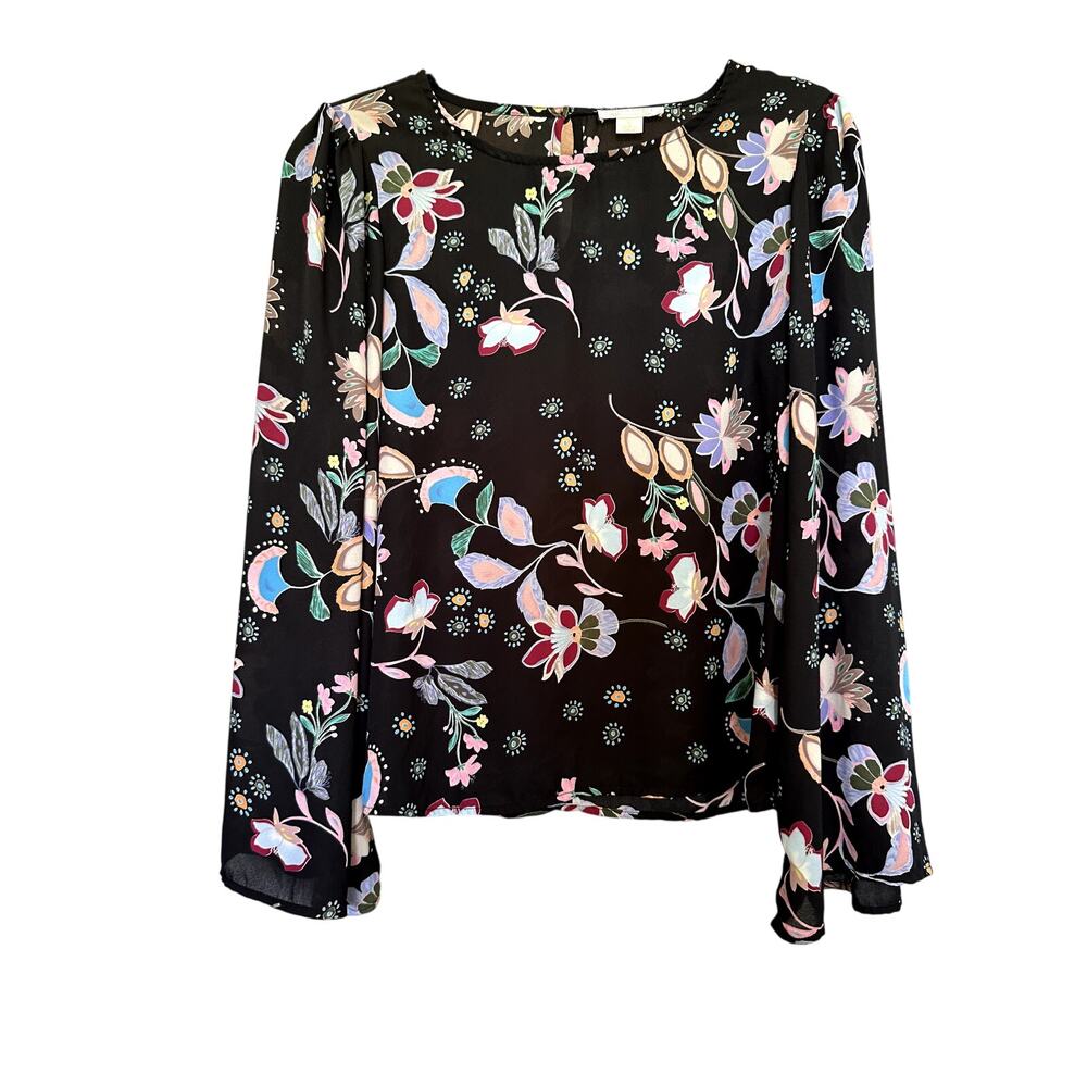Finn & Grace Black Floral Long Sleeve Flowy Blouse